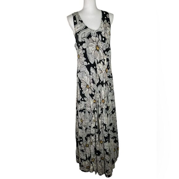 Johnny Was Dresses & Skirts - Johnny Was Biya Black Floral Silk Maxi Dress in Black and White Yellow Size L